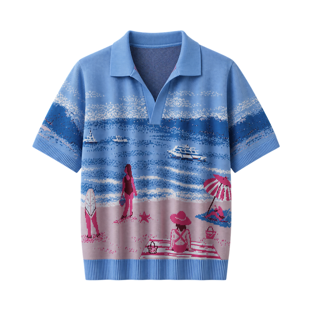 Mediterranean Coast Knit Polo T-Shirt