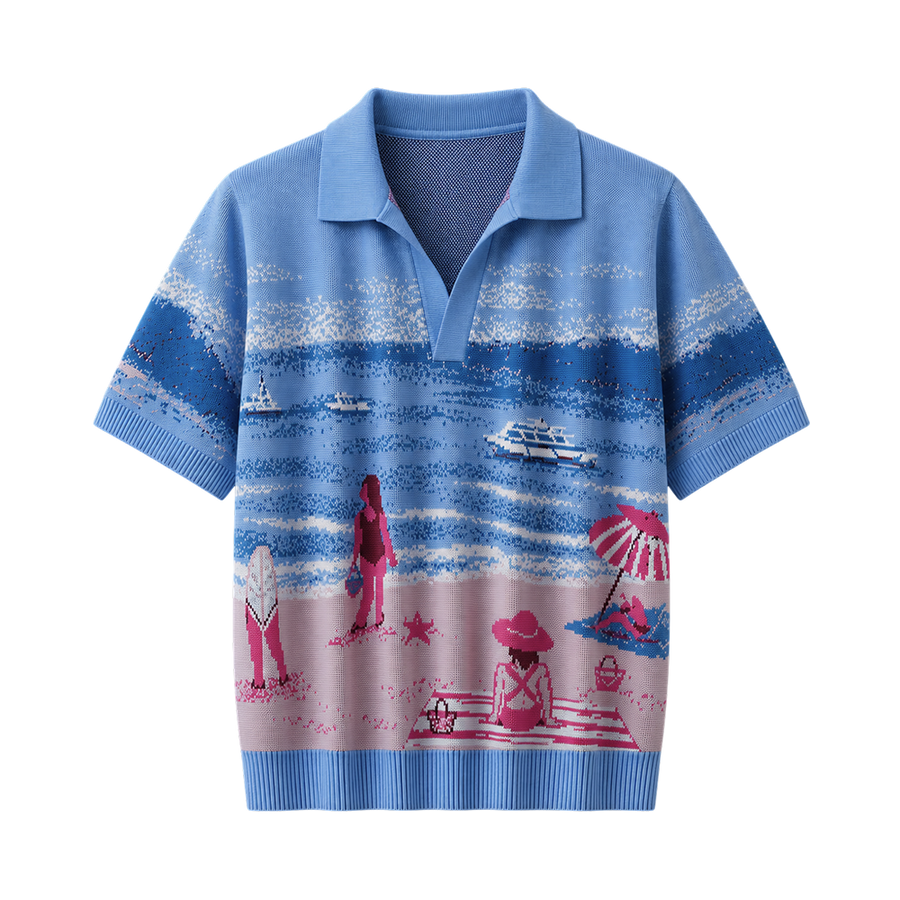 Mediterranean Coast Knit Polo T-Shirt