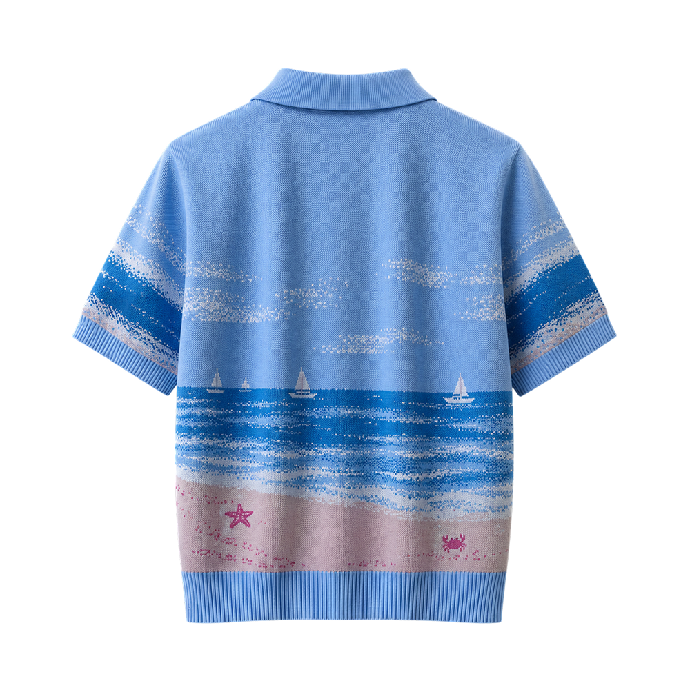 Mediterranean Coast Knit Polo T-Shirt