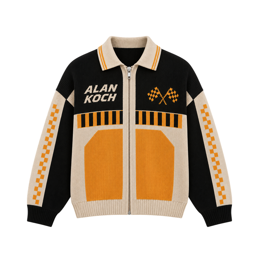 Motorsport Racing Knit Jacket – Black Orange