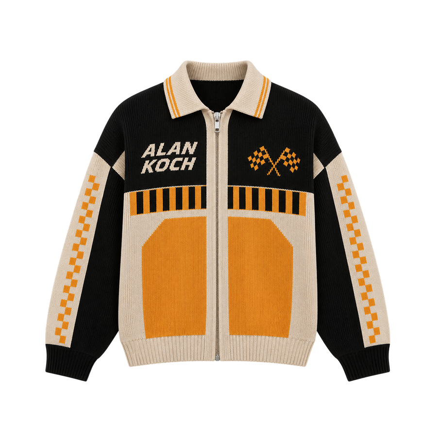 Motorsport Racing Knit Jacket – Black Orange