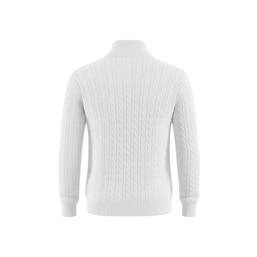 ZIPPED CABLE SWEATER WHITE