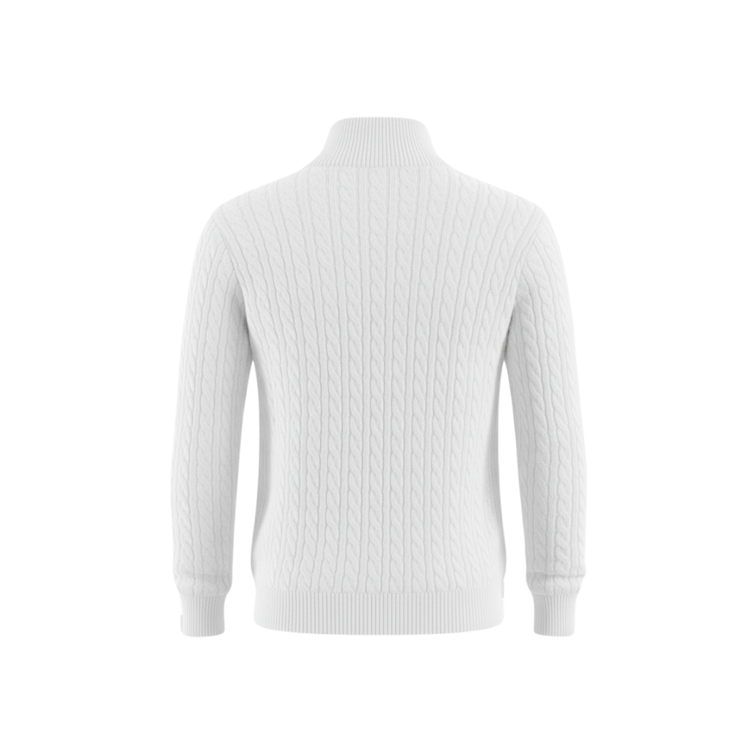 Heritage Cable Knit Quarter-Zip Sweater – White