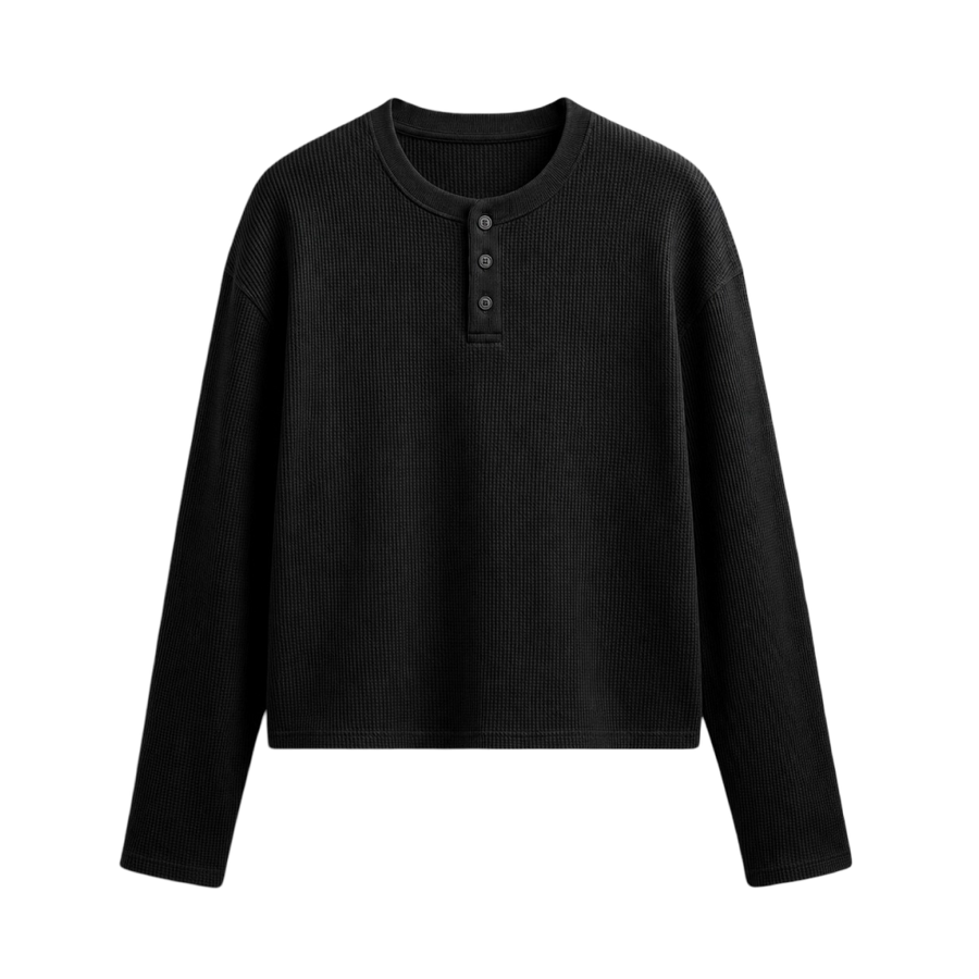 Reserve Waffle Henley T-Shirt - Obsidian Black