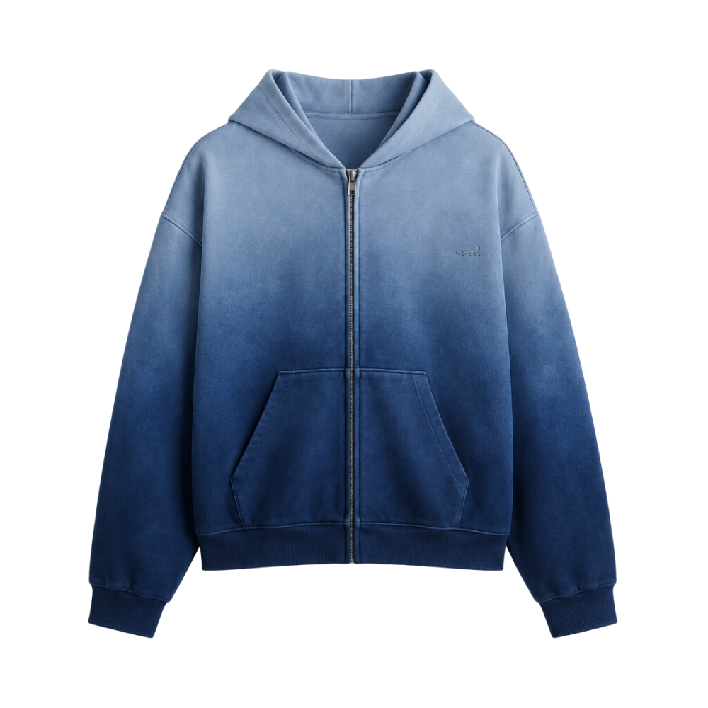Signature Relaxed Ombré Zip Hoodie – Ocean Blue
