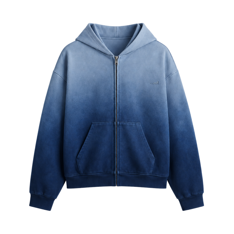 Signature Relaxed Ombré Zip Hoodie – Ocean Blue