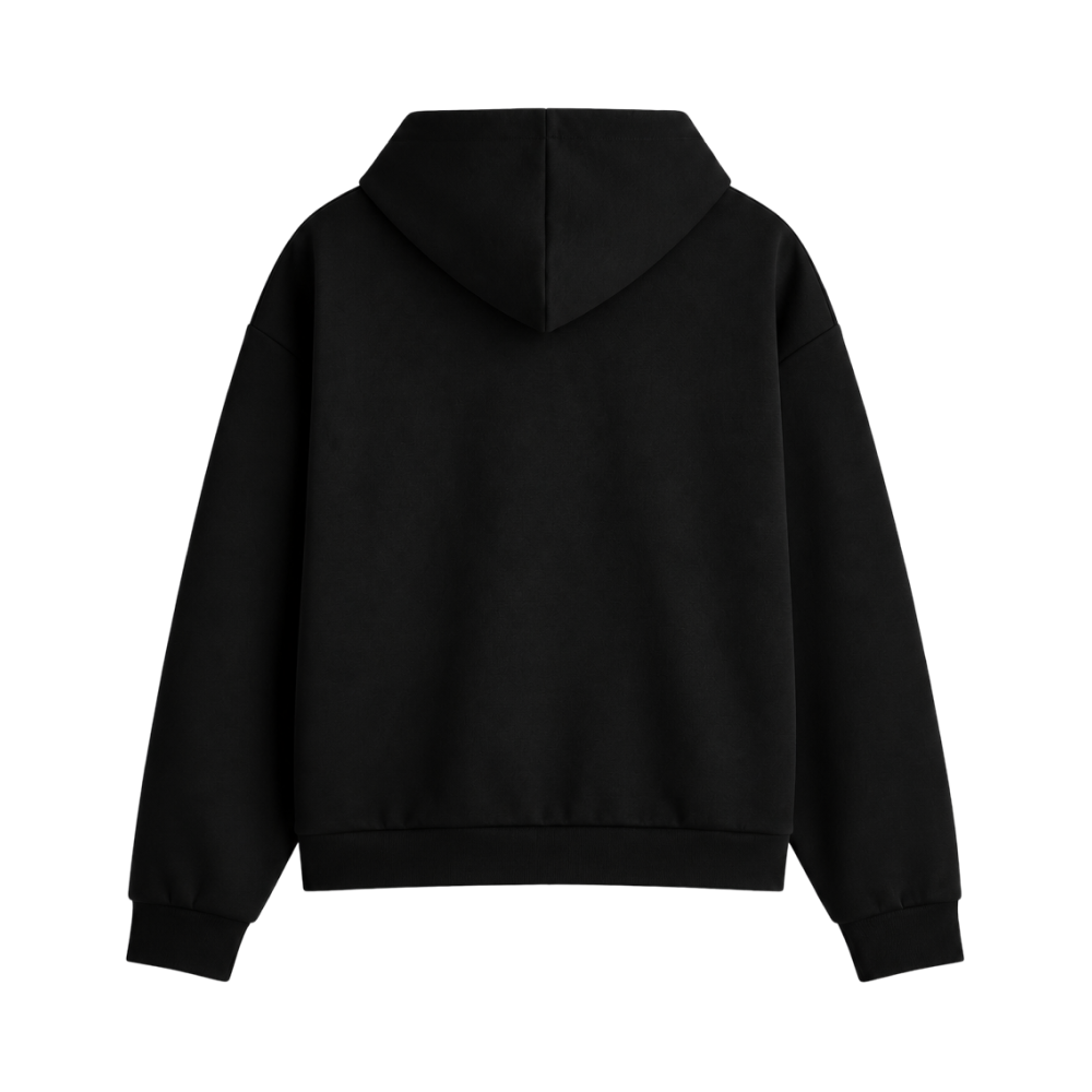 Signature Relaxed Zip Hoodie – Midnight Black