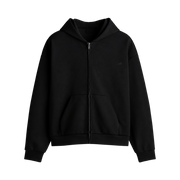 Signature Relaxed Zip Hoodie – Midnight Black