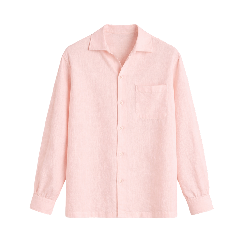 Tailored Open Collar Linen Shirt – Blush