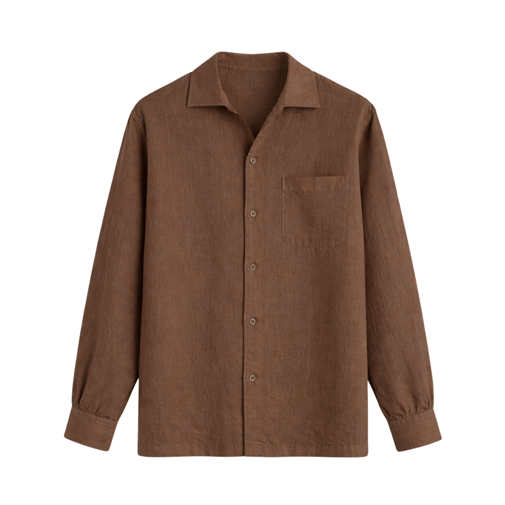 Tailored Open Collar Linen Shirt – Chestnut