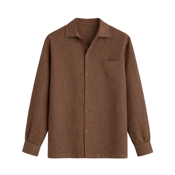 Tailored Open Collar Linen Shirt – Chestnut