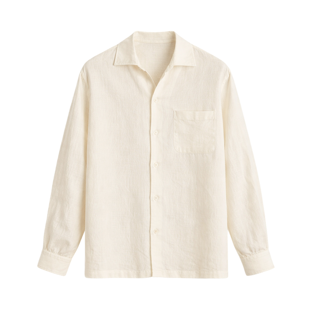 Tailored Open Collar Linen Shirt – Cream