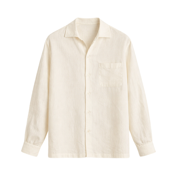 Tailored Open Collar Linen Shirt – Cream