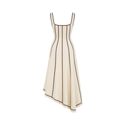 Valeria Contrast Panel Midi Dress - Ivory Brown