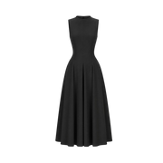 Valeria Flared High Neck Midi Dress - Black