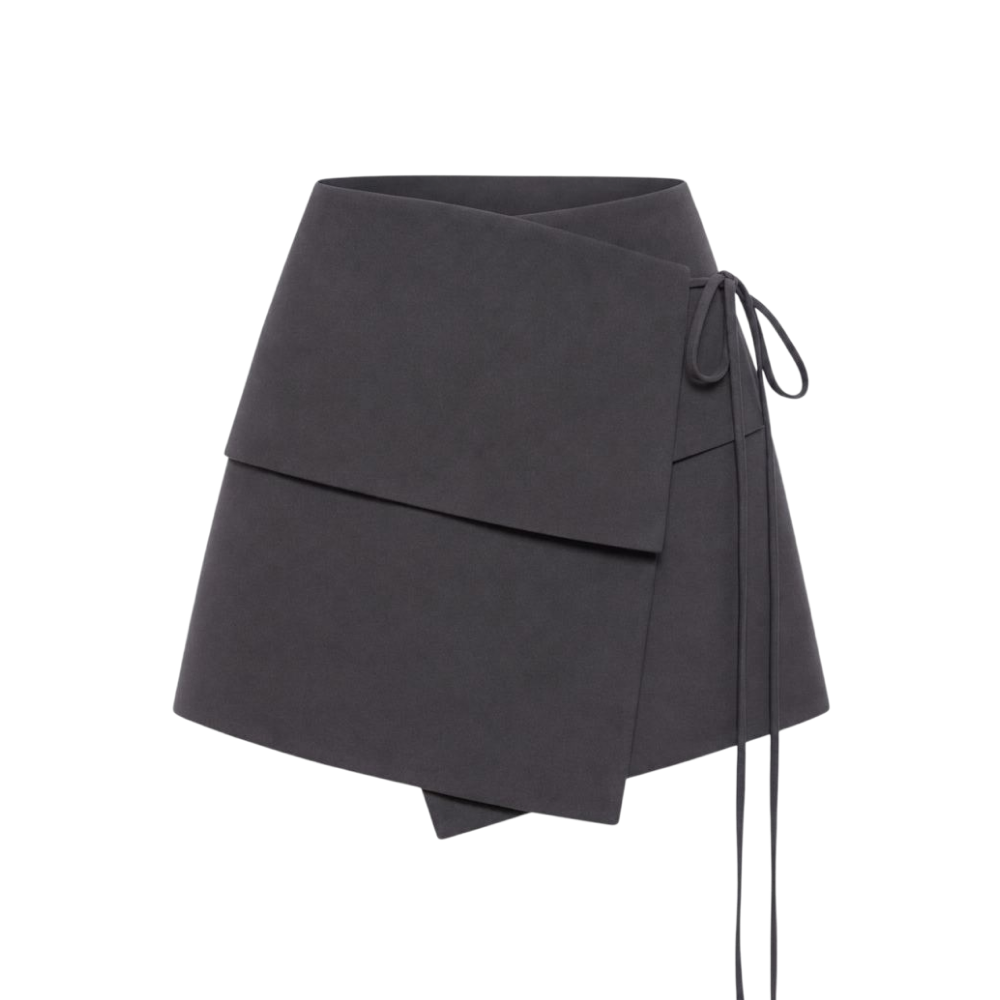 Valeria Foldover Wrap Mini Skirt - Grey