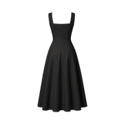 Valeria Gathered Square Neck Midi Dress - Black