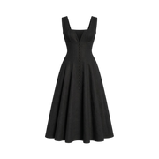Valeria Gathered Square Neck Midi Dress - Black