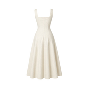 Valeria Gathered Square Neck Midi Dress - Ivory