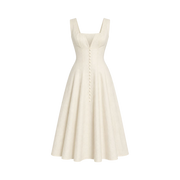 Valeria Gathered Square Neck Midi Dress - Ivory