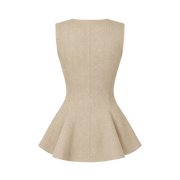 Valeria Linen Peplum Top - Warm Oat