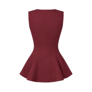 Valeria Linen Peplum Top - Deep Wine