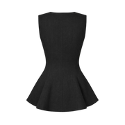 Valeria Linen Peplum Top - Black