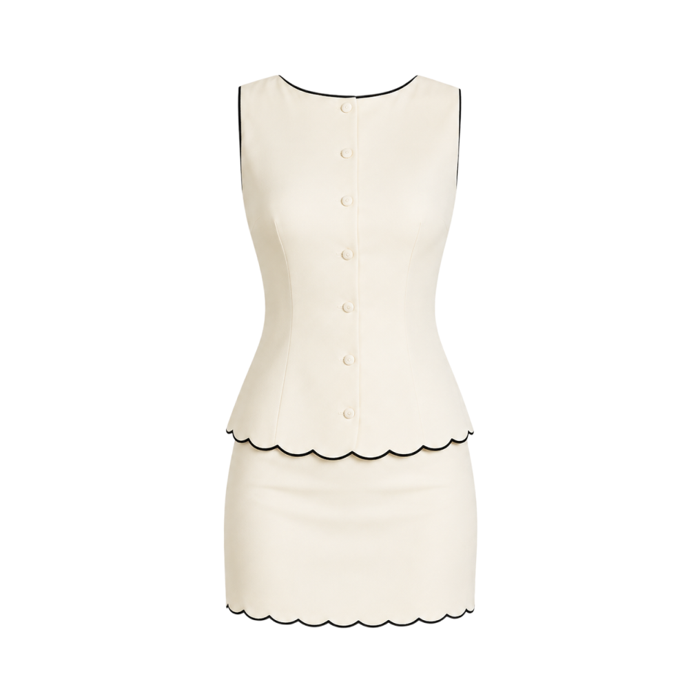 Valeria Noiré Scallop Tailored Set - Ivory