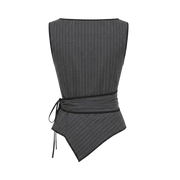 Valeria Pinstripe Asymmetric Wrap Top - Charcoal Pinstripe