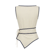 Valeria Pinstripe Asymmetric Wrap Top - Ivory Pinstripe
