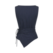 Valeria Pinstripe Asymmetric Wrap Top - Navy Pinstripe