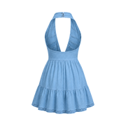 Valeria Twisted Halter Mini Dress - Ice Blue