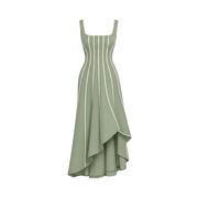 Valeria Contrast Panel Midi Dress - Sage Ivory