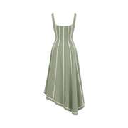 Valeria Contrast Panel Midi Dress - Sage Ivory