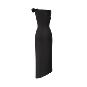 Valeria Twisted Foldover Midi Dress - Black