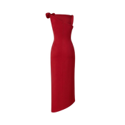 Valeria Twisted Foldover Midi Dress - Scarlet red