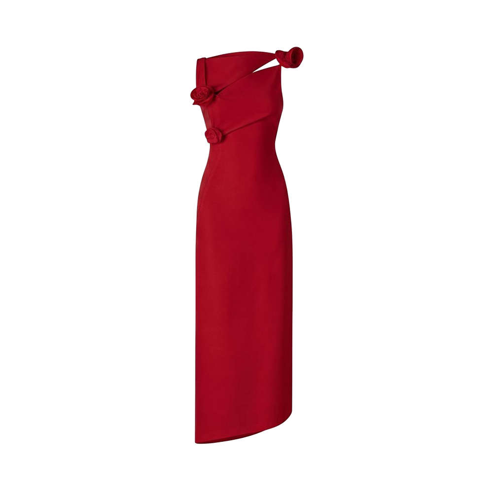 Valeria Twisted Foldover Midi Dress - Scarlet red