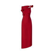Valeria Twisted Foldover Midi Dress - Scarlet red