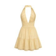 Valeria Twisted Halter Mini Dress - Butter Yellow