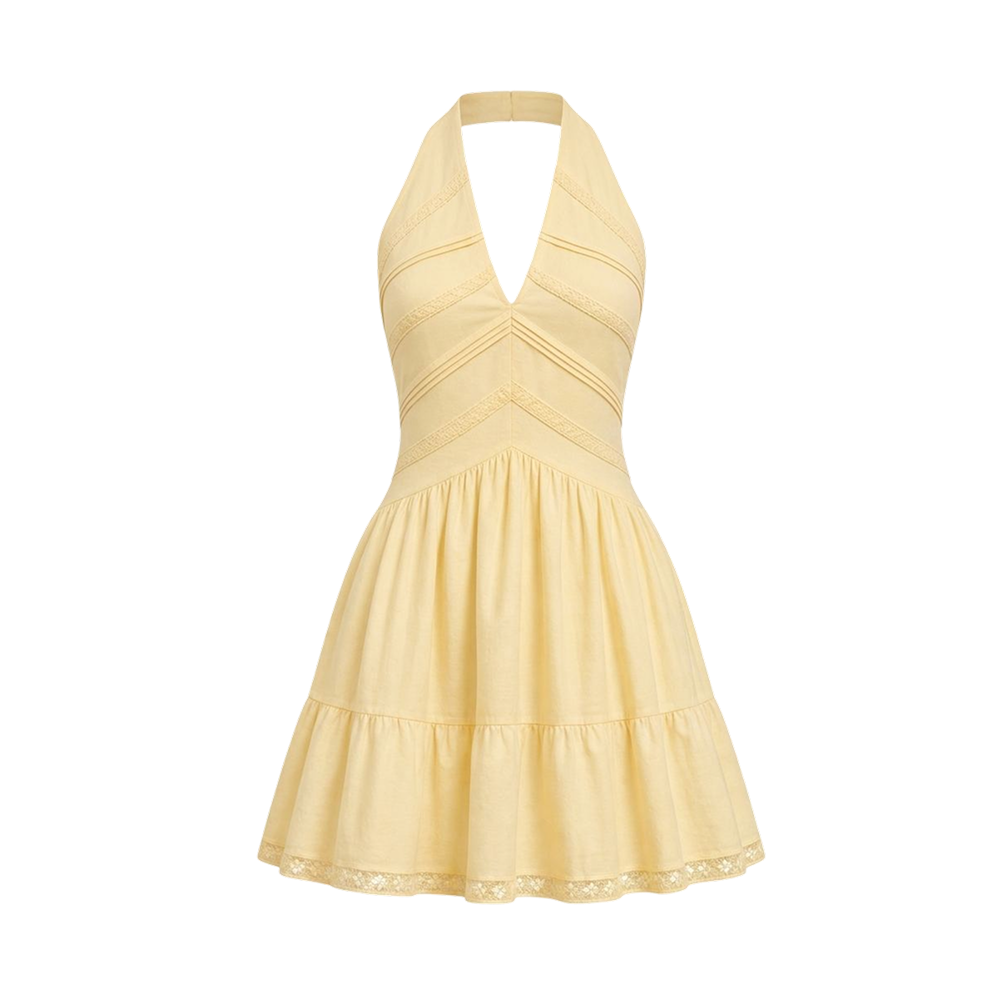 Valeria Twisted Halter Mini Dress - Butter Yellow
