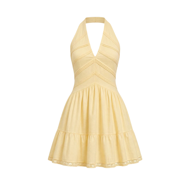 Valeria Twisted Halter Mini Dress - Butter Yellow
