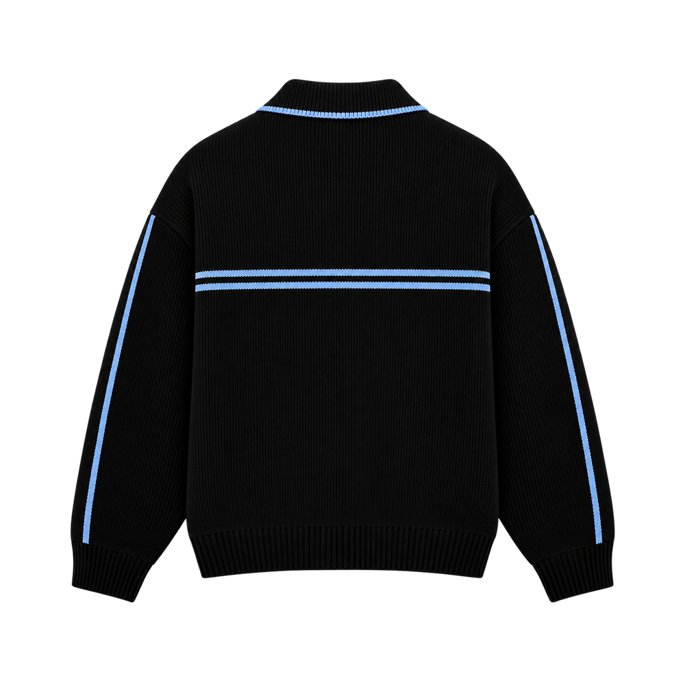Varsity Stripe Knit Jacket – Black Blue