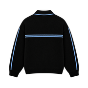 Varsity Stripe Knit Jacket – Black Blue