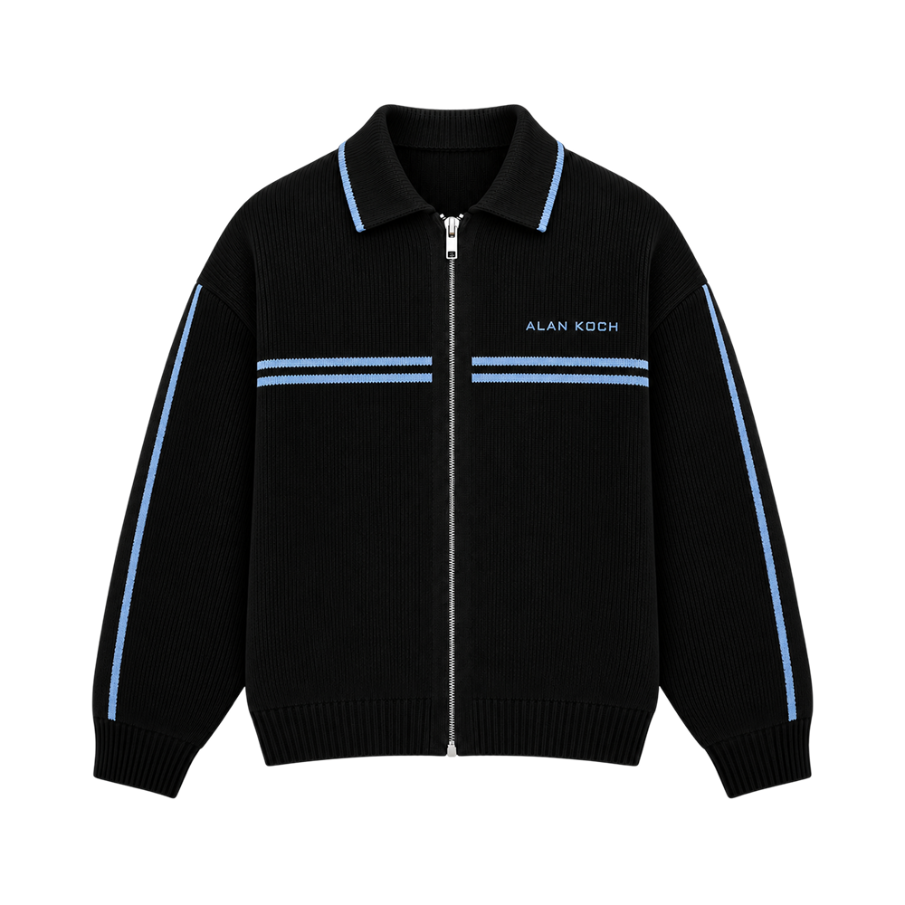 Varsity Stripe Knit Jacket – Black Blue