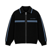 Varsity Stripe Knit Jacket – Black Blue