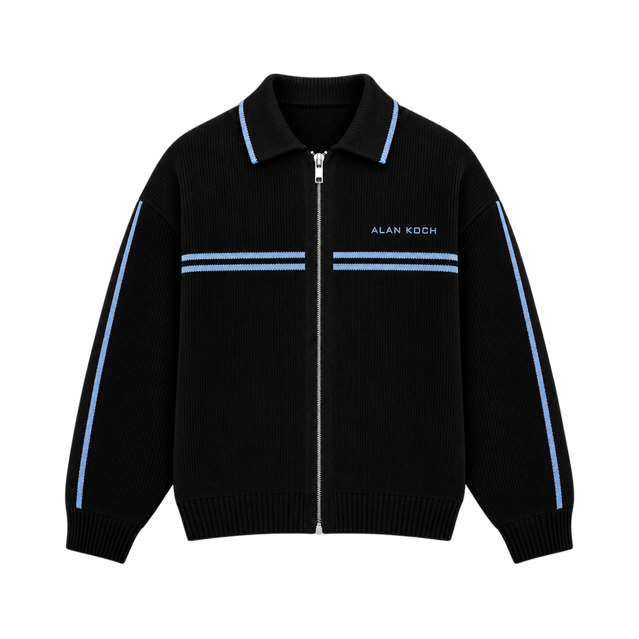 Varsity Stripe Knit Jacket – Black Blue
