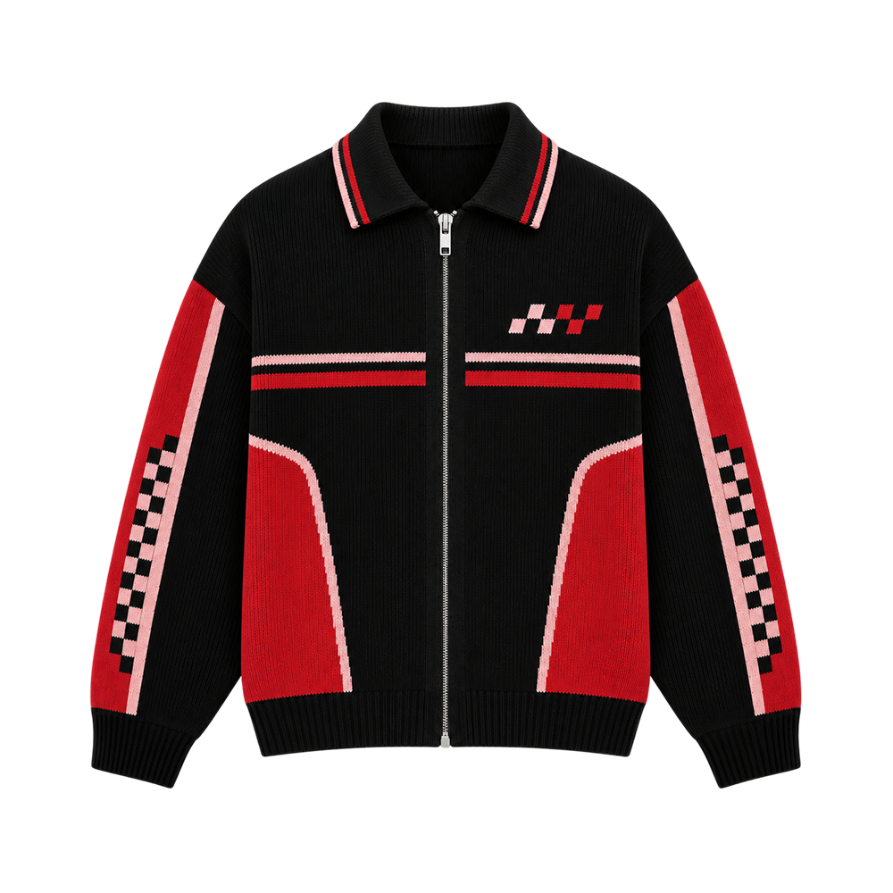 Vintage Racing Knit Jacket – Black Red