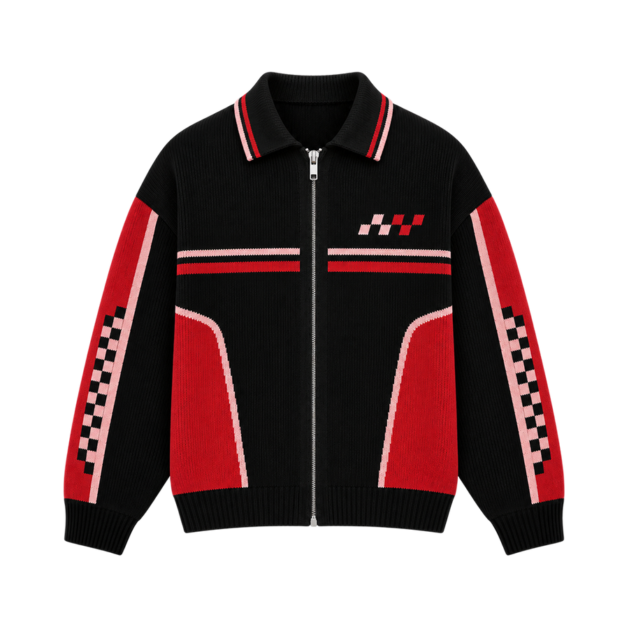 Vintage Racing Knit Jacket – Black Red