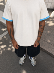 Coastline Ringer Tee – Sky Blue – model front