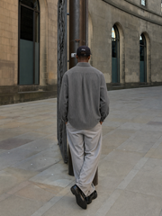 Classic Oxford Stripe Shirt – Charcoal – model back